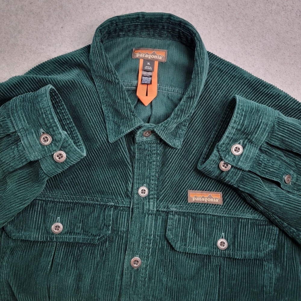 Patagonia Corduroy Shirt Men's XL Green Farrier's Button Down Long Sleeve Hemp